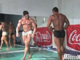 Bodybuilders wrestling