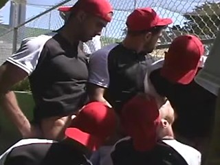 hot and horny baseball team has hot outdoor circle suck fest